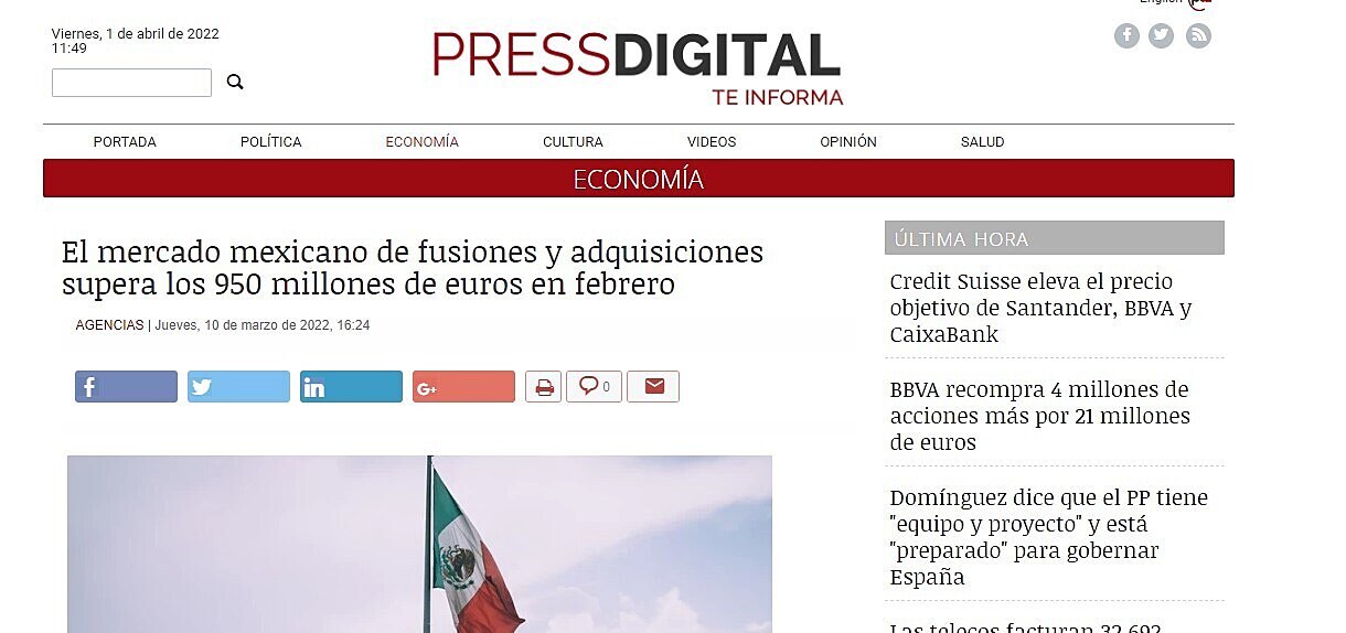 El mercado mexicano de fusiones y adquisiciones supera los 950 millones de euros en febrero
